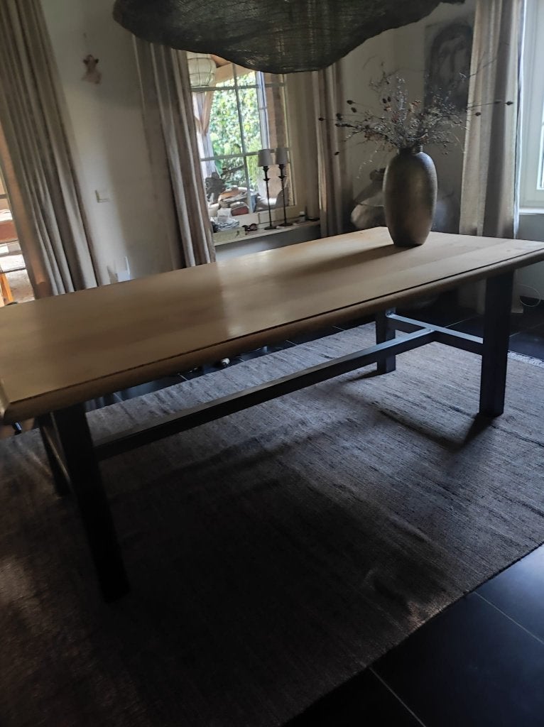 Eiken terrastafel 2.10 x 1.10 x 0.78 m, Tuin en Terras, Ophalen, Gebruikt, Rechthoekig, Hout