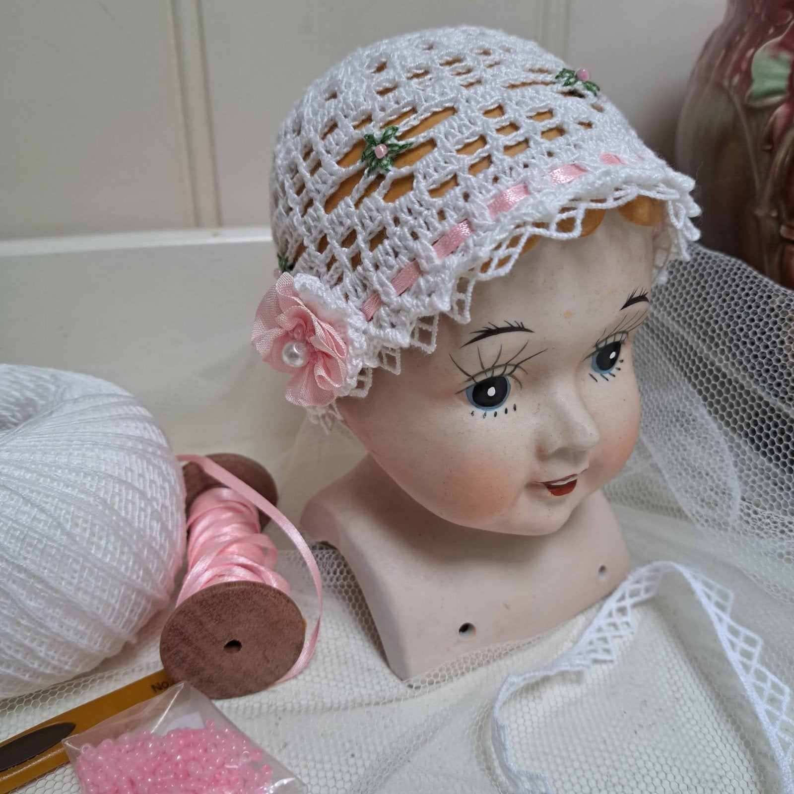Hand gehaakt Katoen Poppen muts NIEUW, Ophalen of Verzenden