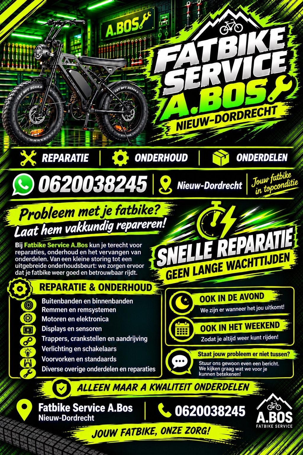 FATBIKE REPARATIE EN ONDERHOUD SNELLE SERVICE, Ophalen of Verzenden