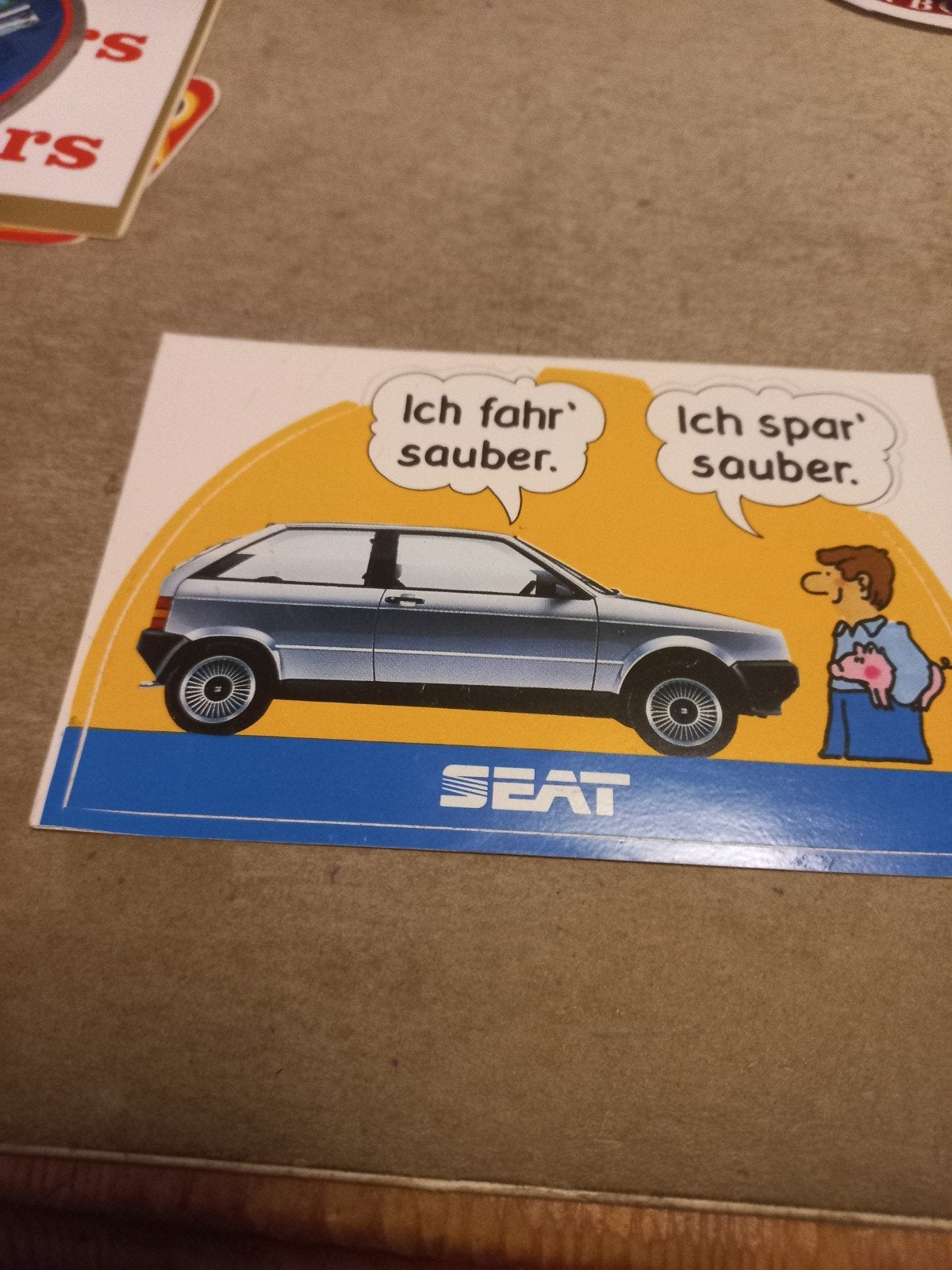 Vintage SEAT Sticker: 'Ik rijd schoon, ik spaar schoon', Ophalen of Verzenden