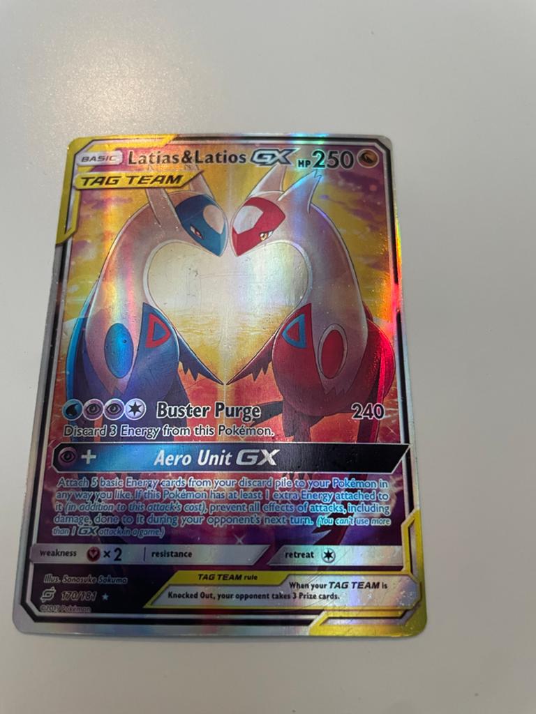 Latias & Latios Pokémon GX Kaart - Tag Team, Ophalen of Verzenden, Gebruikt, Losse kaart, Foil