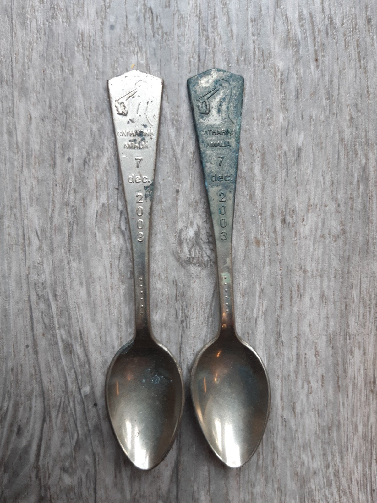 2 lepeltjes: Catharina Amalia 7 dec. 2003, Antiek en Kunst, Ophalen