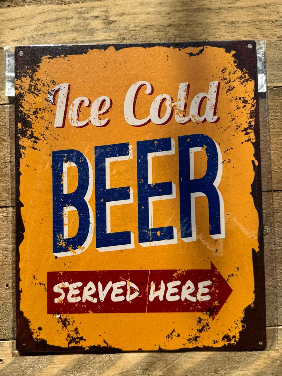Vintage 'Ice Cold Beer Served Here' metalen bord, Vintage, Meerkleurig, Ophalen of Verzenden, Zo goed als nieuw