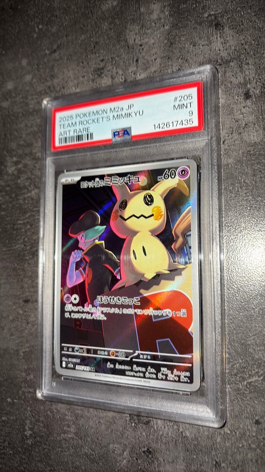 Team Rocket’s Mimikyu 205 M2A PSA 9 Mega dream (Asc), Ophalen of Verzenden, Nieuw, Losse kaart, Foil