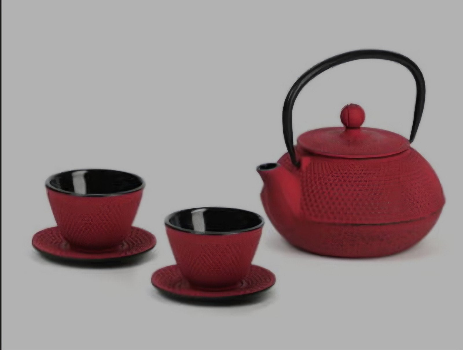 Rood Shimoda gietijzeren theeservies met theepot en 2 kopjes, Overige materialen, Overige merken, Nieuw, Ophalen of Verzenden