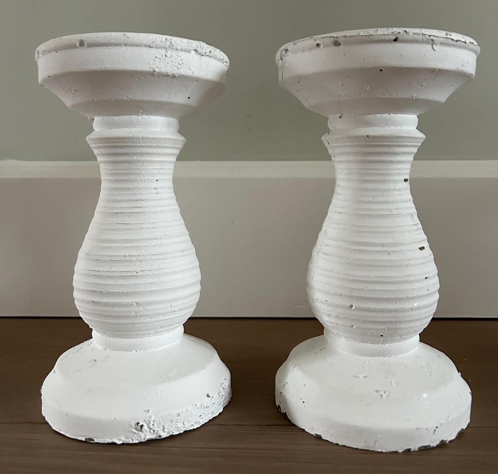 Robuust stenen kandelaars wit, Gebruikt, Wit, Ophalen of Verzenden, 20 cm