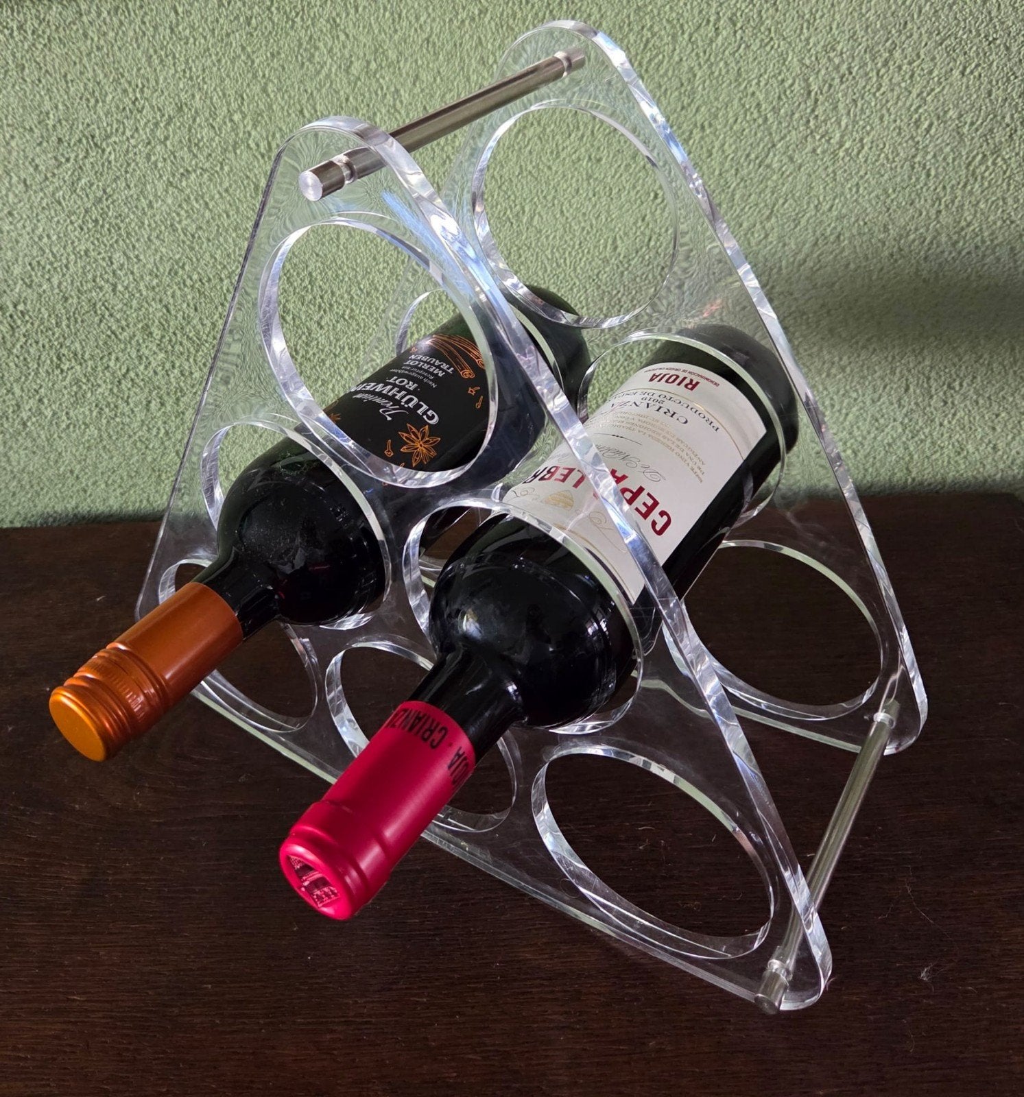 Vintage plexiglas wijnrek jaren 70 (exclusief wijn), Ophalen of Verzenden, Zo goed als nieuw, Minder dan 5 flessen