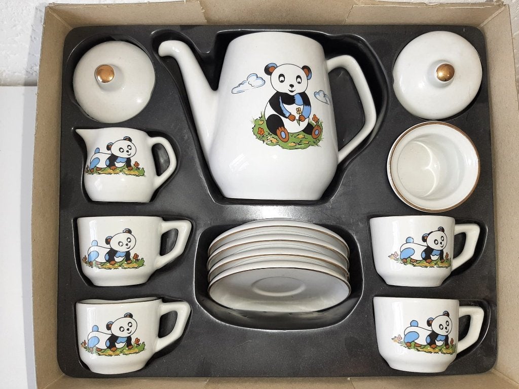 Vintage Panda Theeservies Speelgoed - Porselein, Ophalen, Nieuw, Overige materialen, Speelkeuken-accessoire