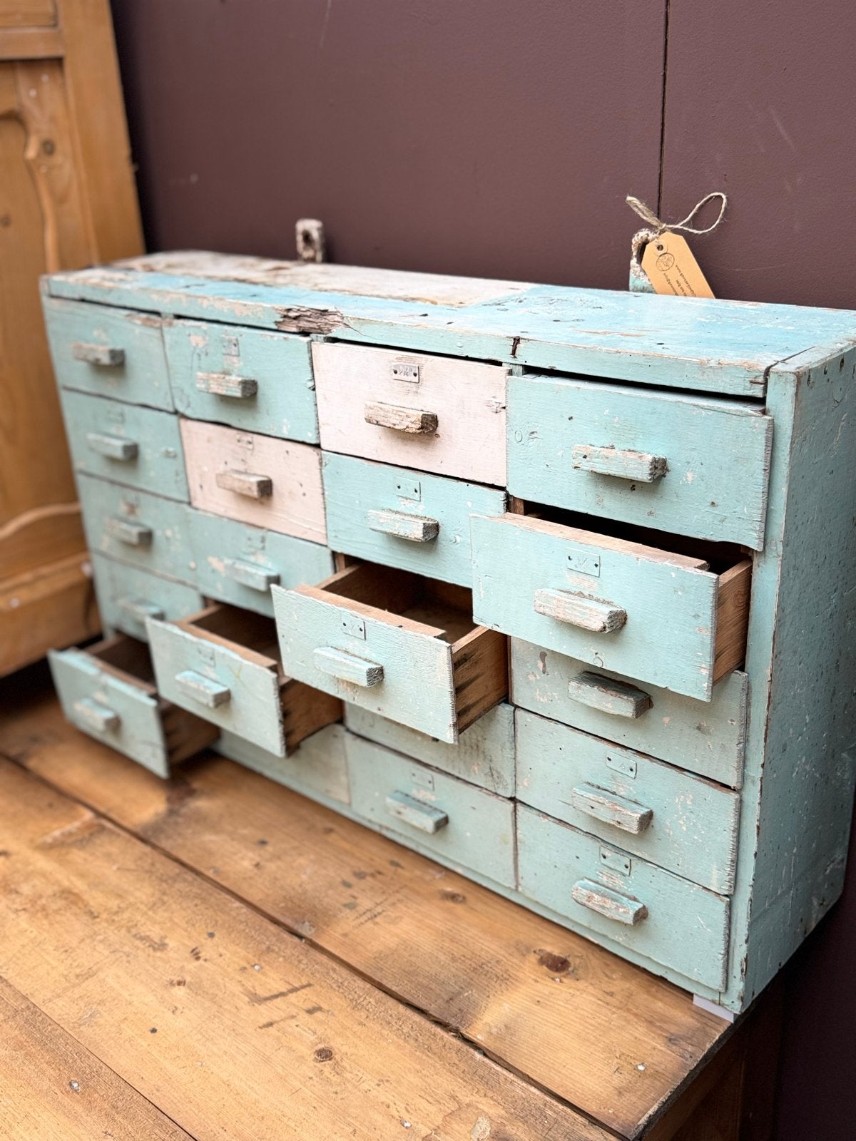 Vintage Ladekastje met 20 Laatjes - Zacht Blauw/Wit, Ophalen