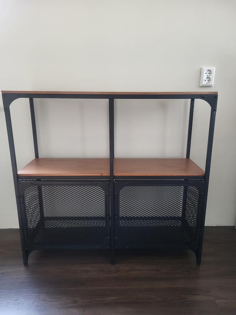 Metalen en houten stellingkast, Huis en Inrichting, Ophalen, Gebruikt