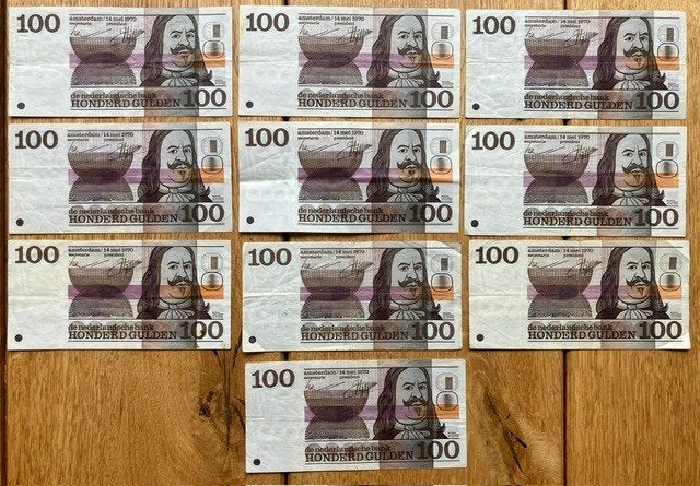 10 x 100 gulden 1970 Michiel de Ruyter, Ophalen, 100 gulden, Setje