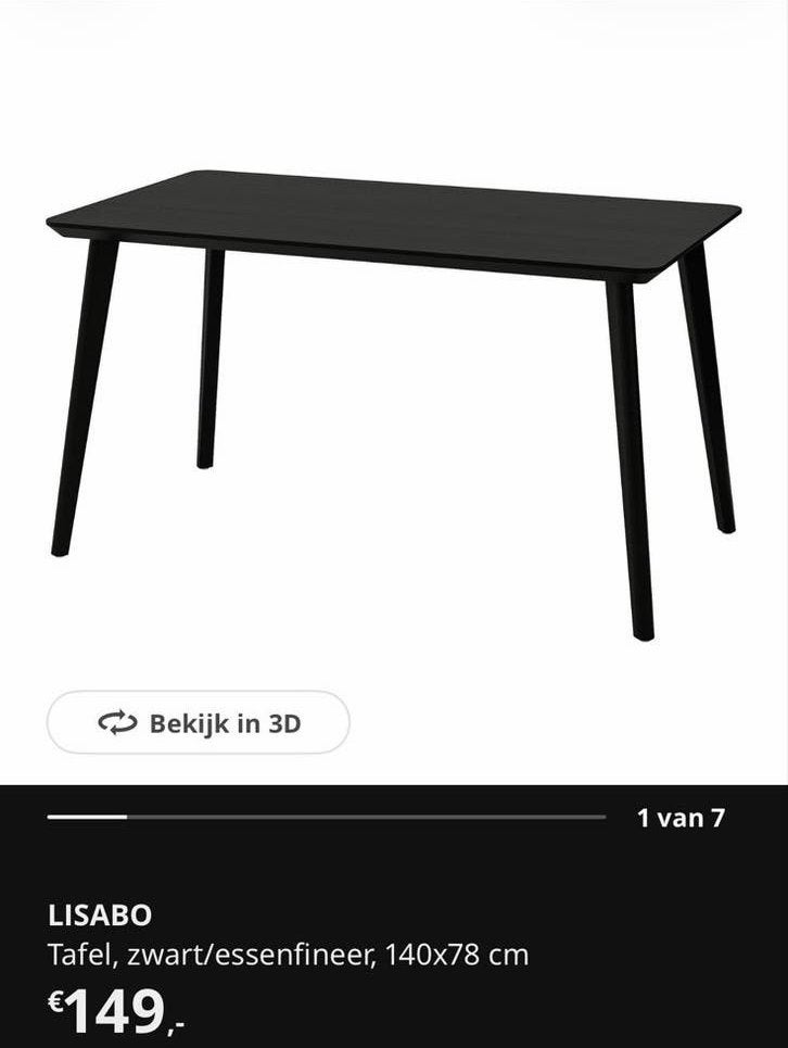 LISABO Tafel, zwart/essenfineer, 140x78 cm, Ophalen, Gebruikt, 100 tot 150 cm, 50 tot 100 cm