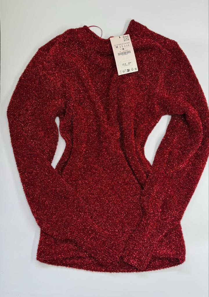 Zara Jurk Rood Glitter Maat M, Verzenden, Nieuw, Maat 38/40 (M), Rood