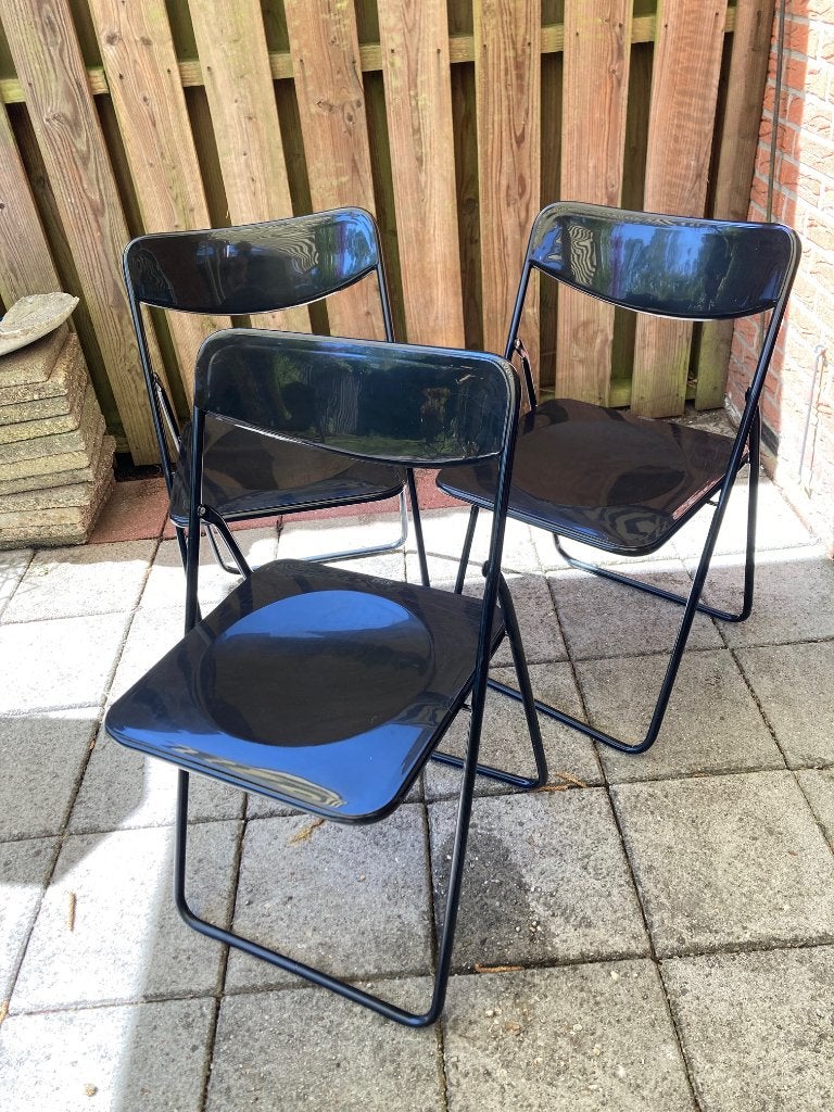 3 vintage zwarte IKEA TED klapstoelen, Ophalen, Gebruikt, Zwart, Metaal