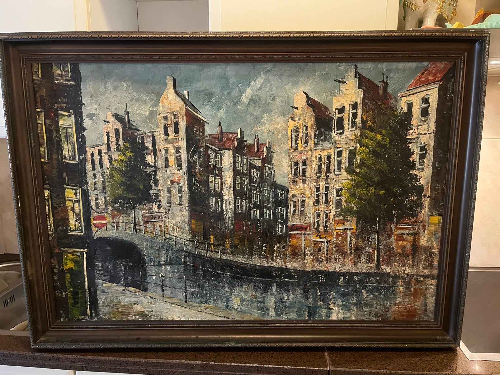 Groot olieverf stadsgezicht schilderij, Ophalen