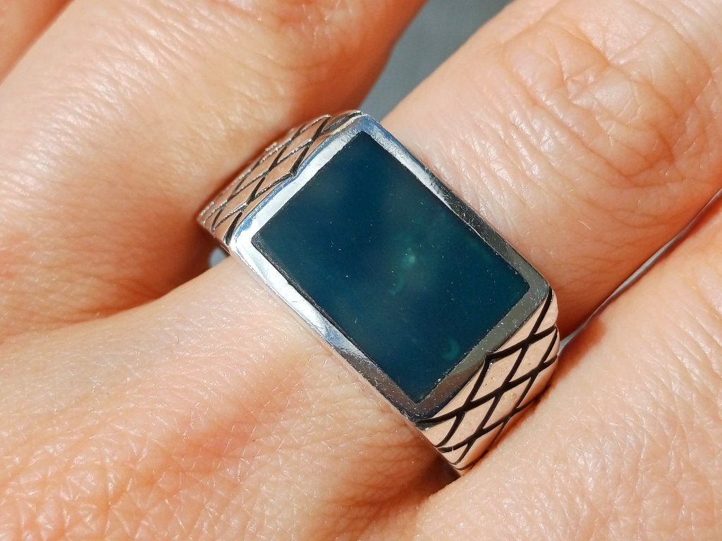 Vanoli 925 zilveren heren ring met groene onyx maat 21, Vanoli, 20 of groter, Amsterdam, Heer