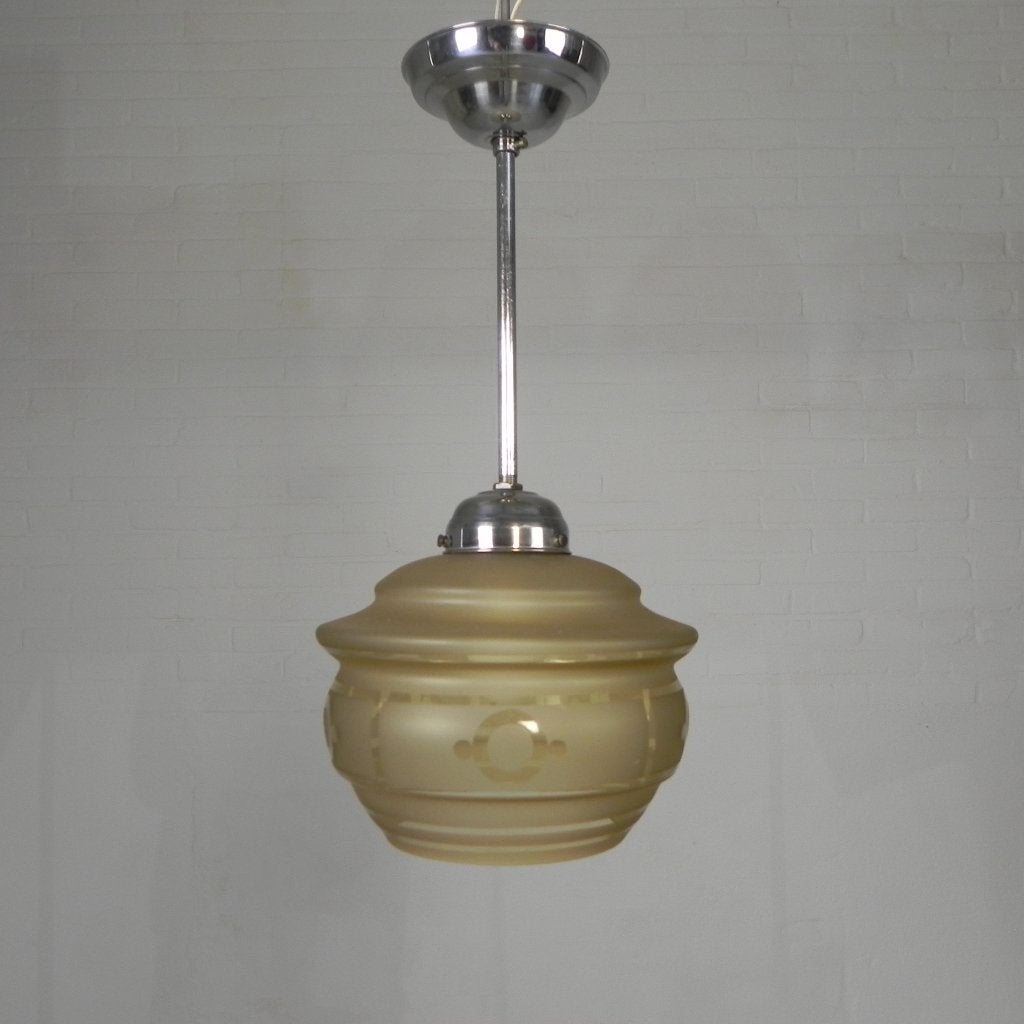Art Deco hanglamp,  met geometrische motieven, jaren 30, Ophalen of Verzenden