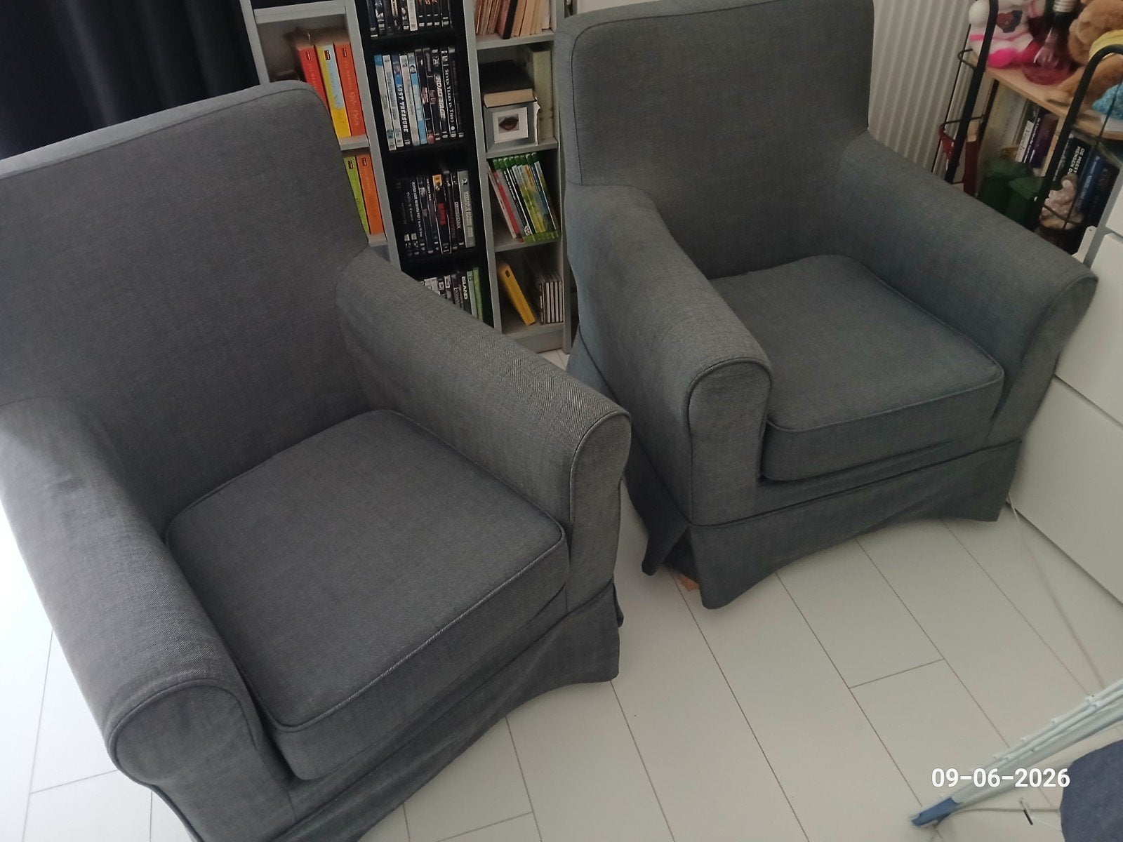 Ikea fauteuils,  grijze stof, gewassen en rookvrij, Ophalen, Gebruikt, Stof