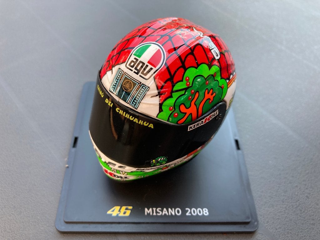 ✅ Valentino Rossi 1:5 helm 2008 Misano Yamaha YZR-M1 MotoGP, Verzamelen, Automerken, Motoren en Formule 1, Ophalen of Verzenden
