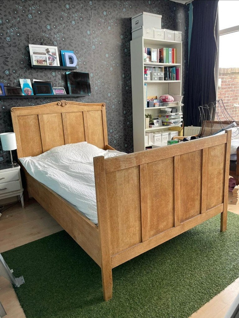 Houten ledikant, bed ombouw, Huis en Inrichting, Slaapkamer | Bedden, Ophalen, Gebruikt, Bruin, Vintage