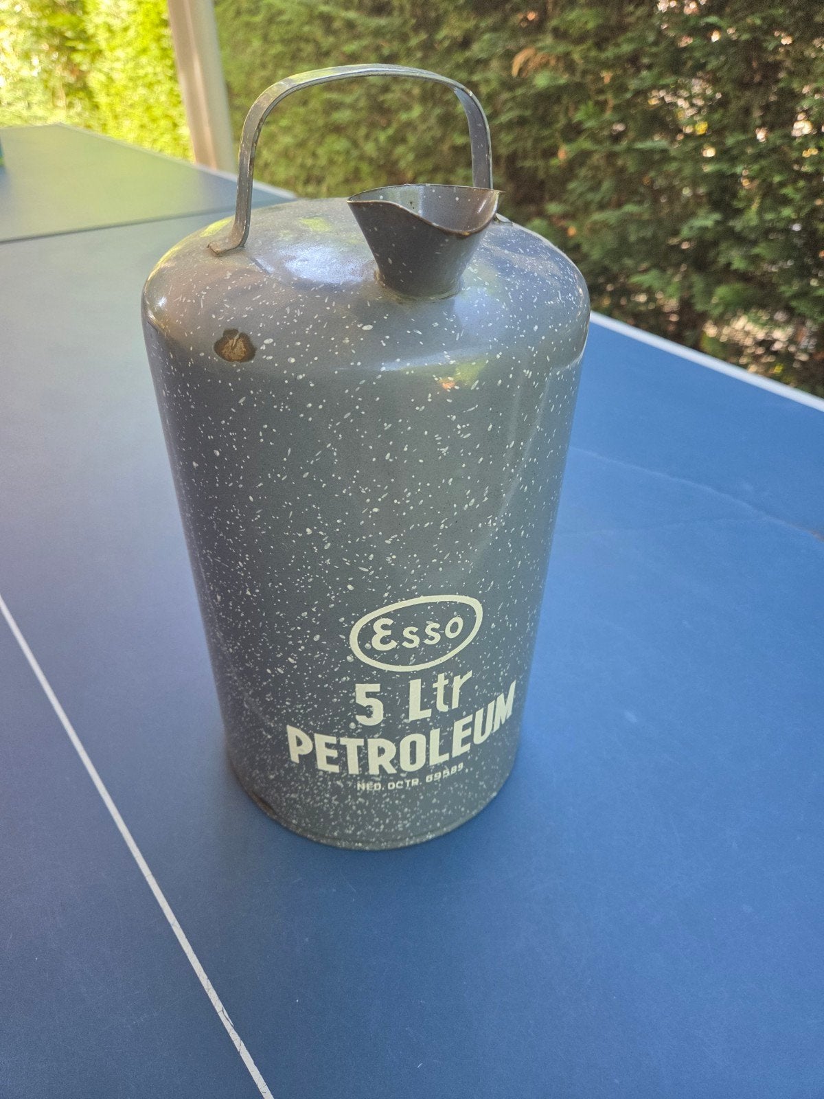 Vintage Esso 5 Liter Petroleum Kan - Grijs Emaille, Ophalen of Verzenden