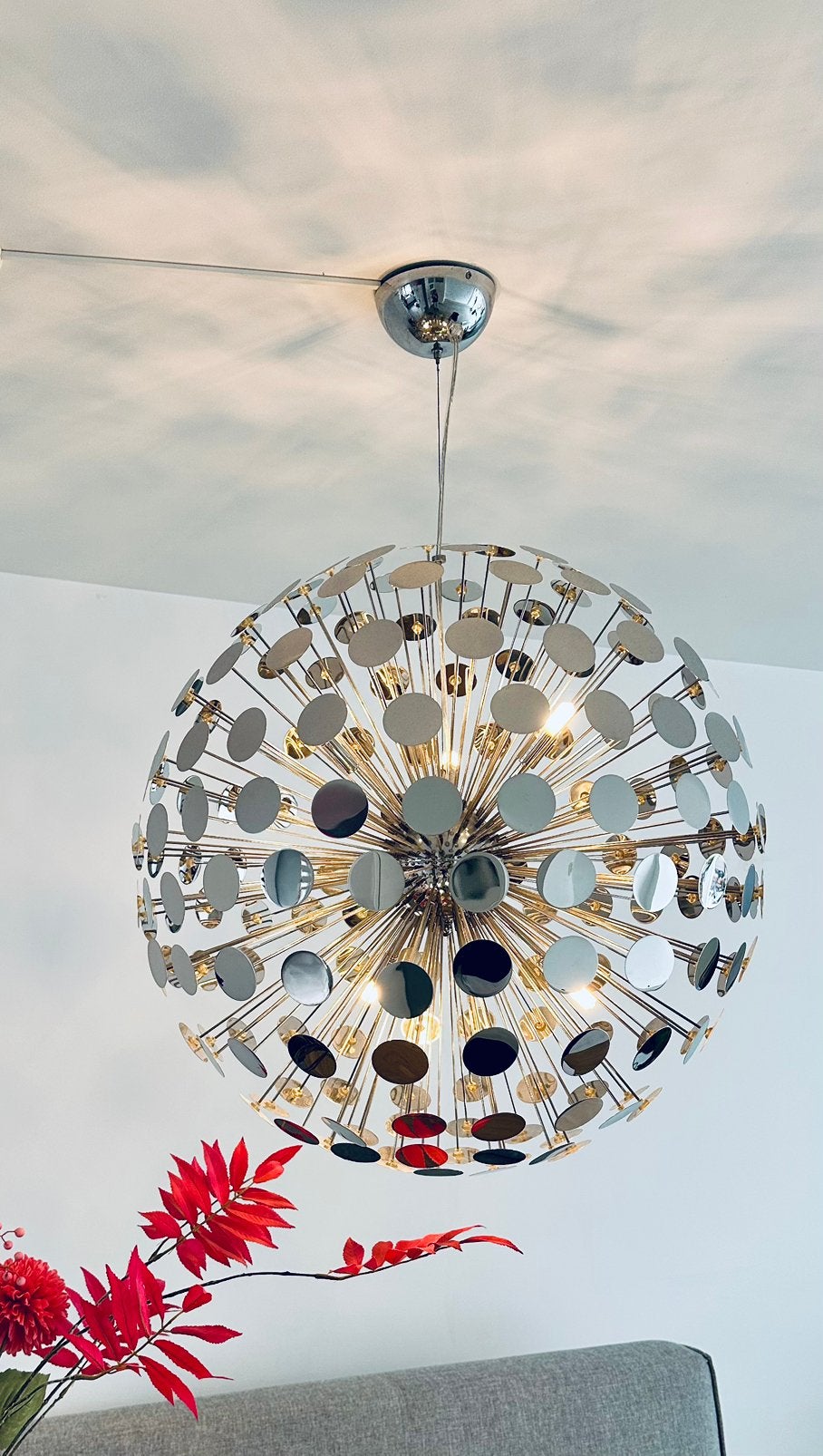 Hanglamp groot 65 cm bollamp Kokoon zilver, Ophalen, Zo goed als nieuw, Metaal
