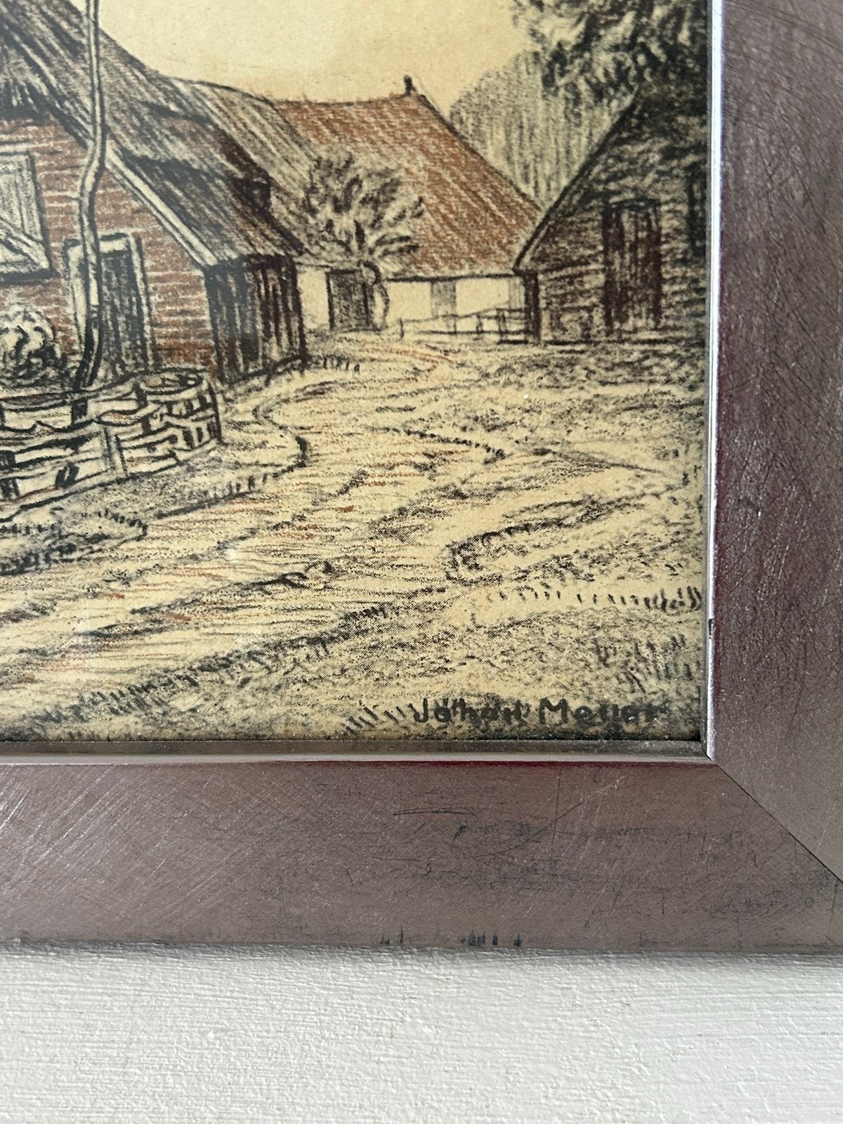 Set van 3 ingelijste tekeningen van Johan Meijer, Ophalen, Tekening, Potloodtekening, Gesigneerd