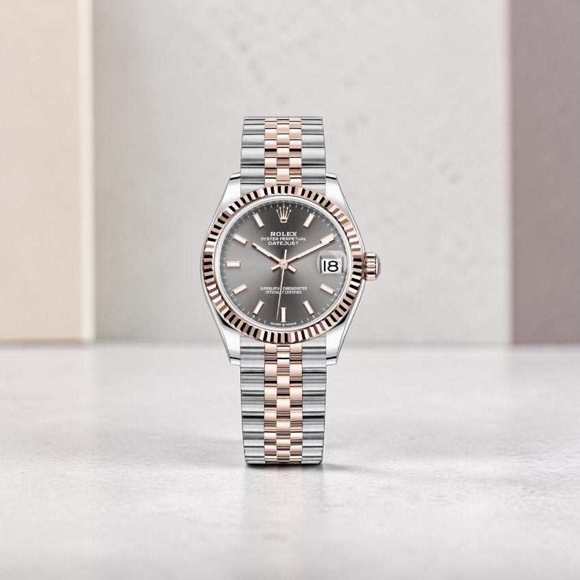Rolex Datejust 31 Rosé Goud Staal Grey Stick Dial, Staal, Rolex, Ophalen of Verzenden, Zo goed als nieuw
