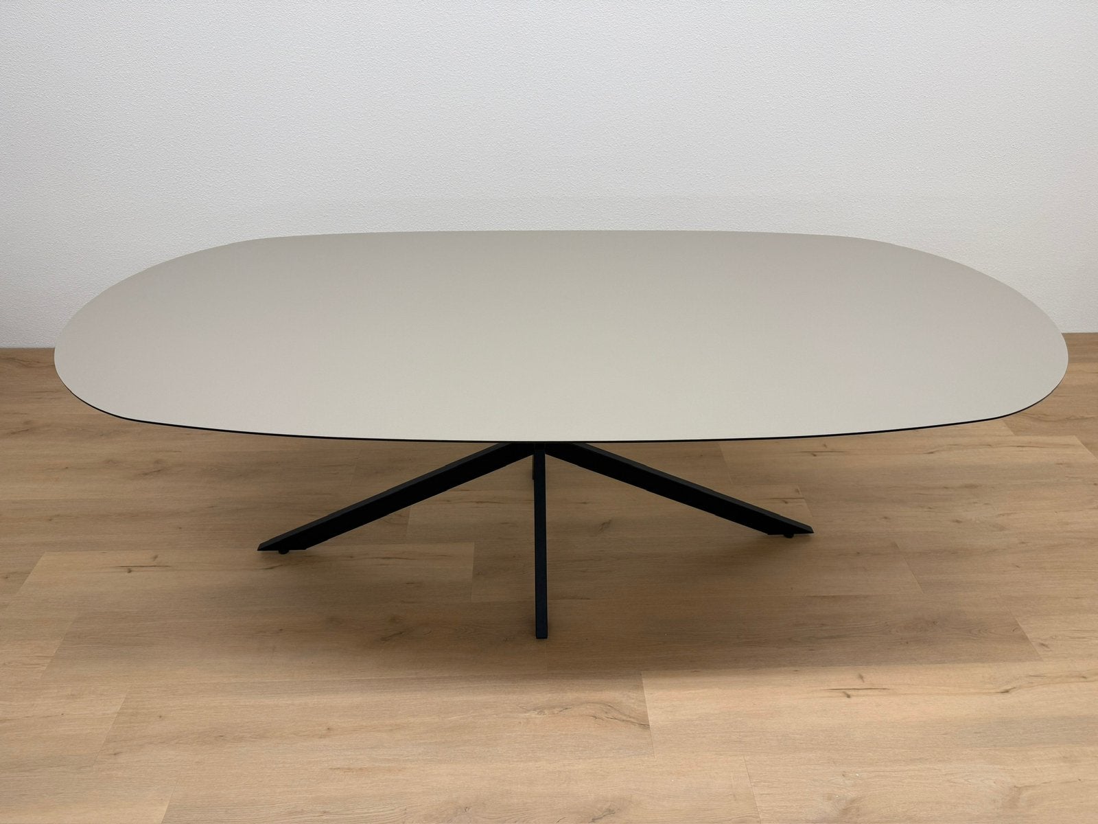 Plat ovale eettafel 220x100 - Beige HPL - Direct Leverbaar, Huis en Inrichting, 100 tot 150 cm, 200 cm of meer, Ophalen of Verzenden
