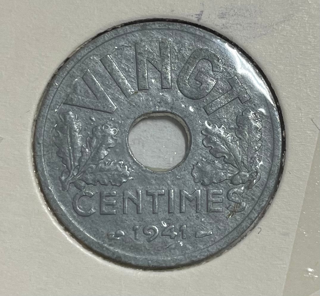 20 centimes Frankrijk 1941, Ophalen of Verzenden