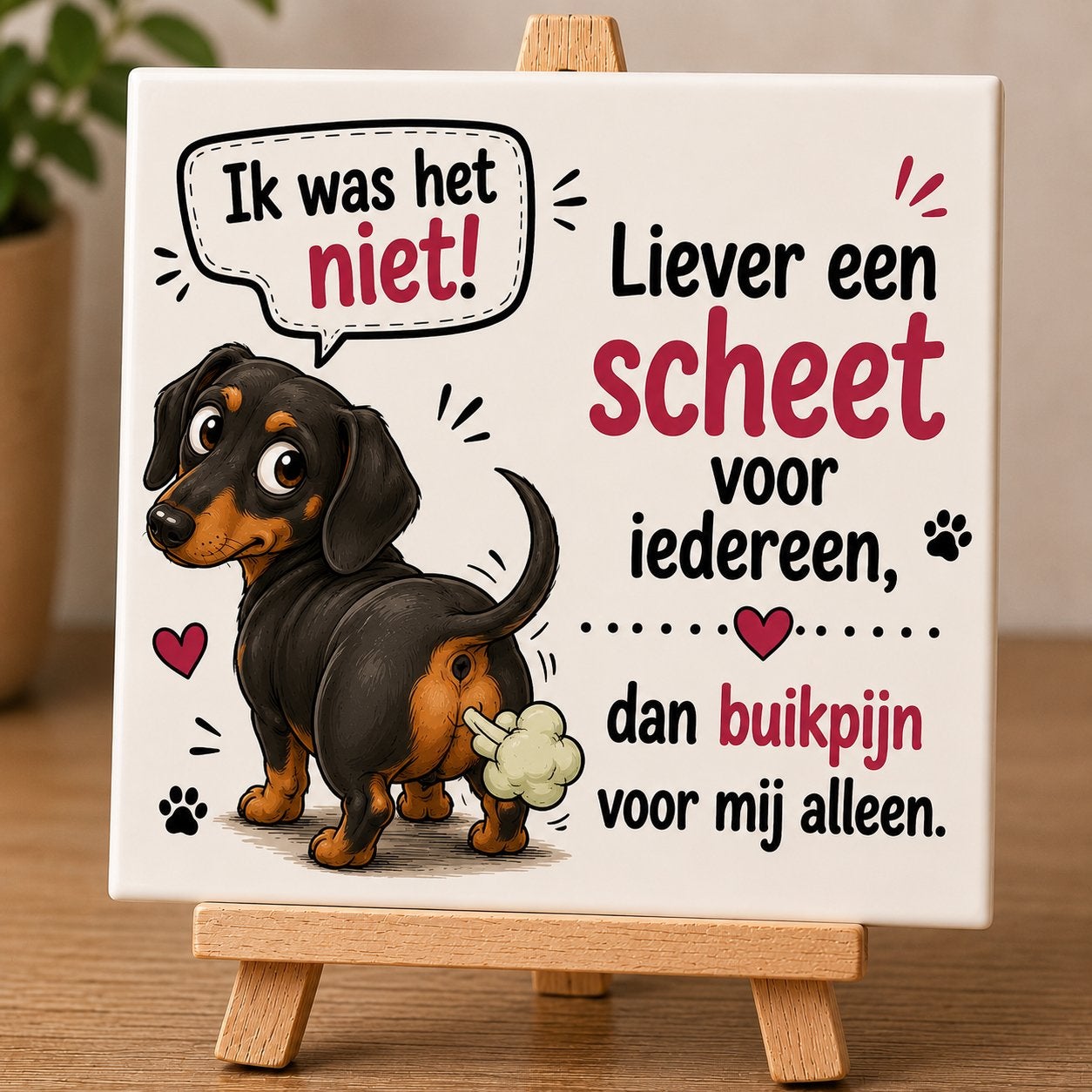 Tegeltje met humoristische spreuk: 'Liever een scheet', Ophalen of Verzenden, Nieuw