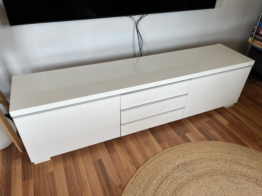 Ikea Besta Burs TV-meubel Hoogglans wit, Ophalen, Gebruikt, 150 tot 200 cm, Minder dan 100 cm