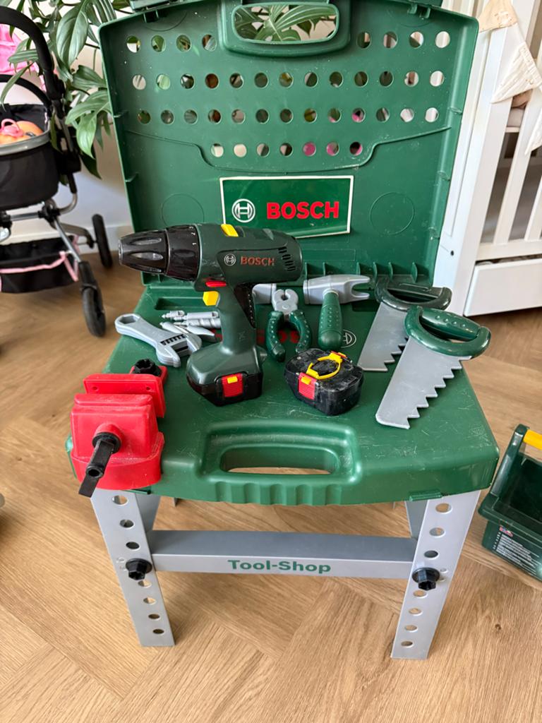 Bosch Kindergereedschap Set met Werkbank en Boormachine, Ophalen of Verzenden, Gebruikt, Jongen of Meisje