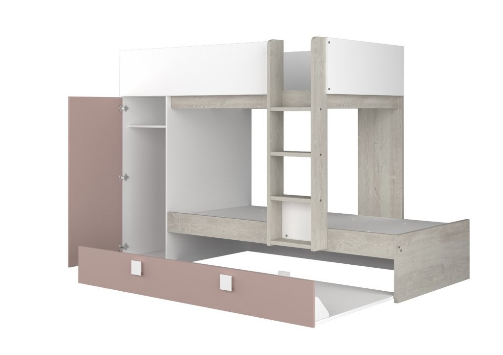 Lio Mineo stapelbed met kast en slaaplade - 90x190 - Witgren