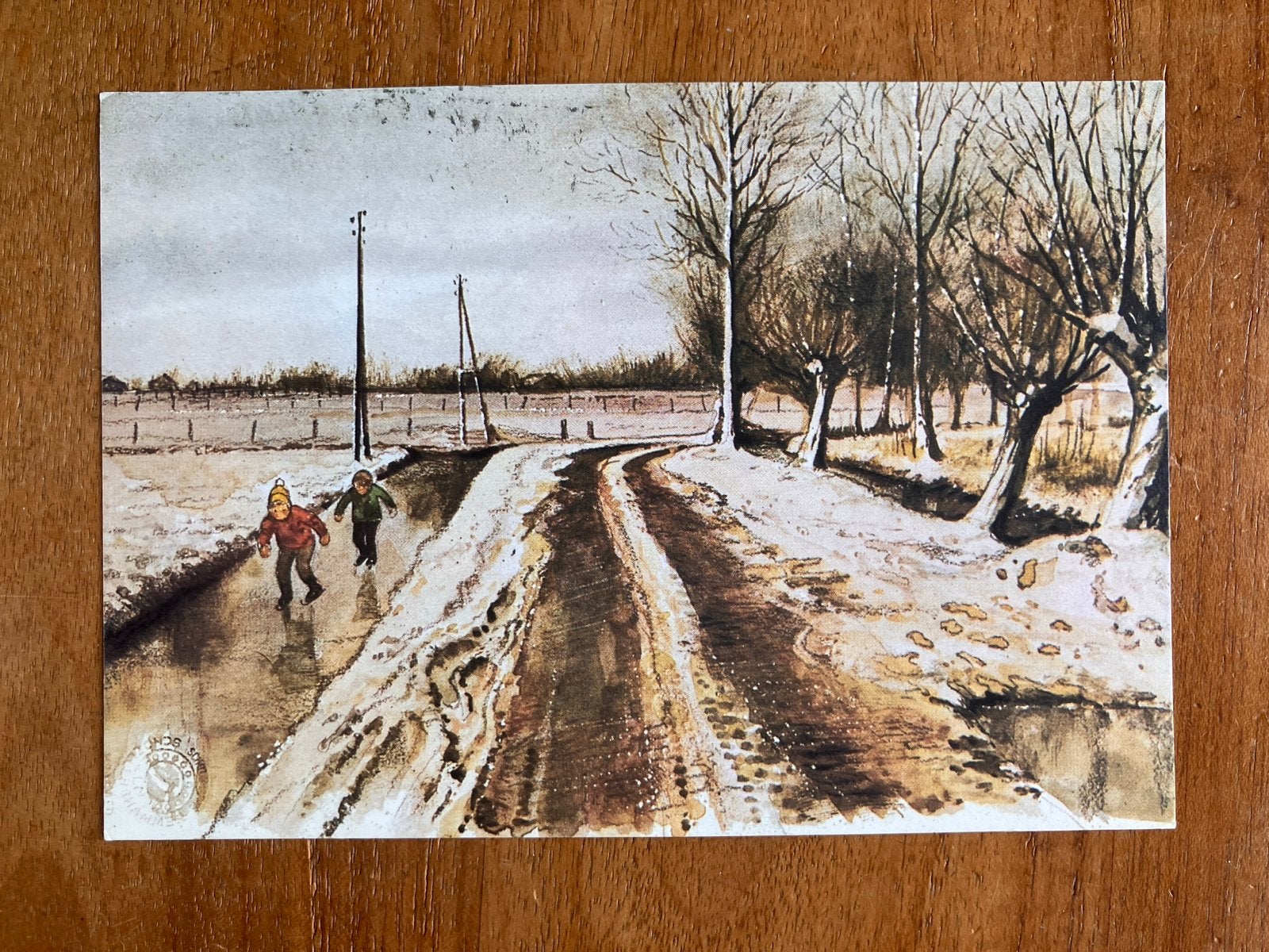 Rien Poortvliet - Schaatsende Kinderen in de Sneeuw 1985, Ophalen of Verzenden, 1980 tot heden, Gelopen, Seizoenen