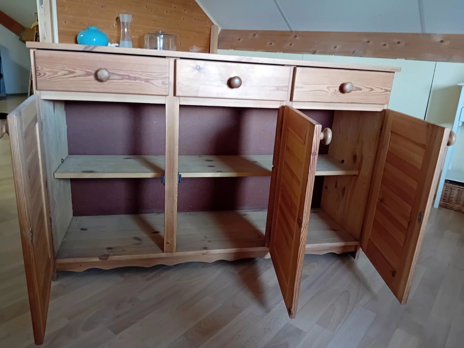 Grenen dressoir met lades en deuren - Afmetingen, Gebruikt, Met deur(en), 150 tot 200 cm, Ophalen of Verzenden