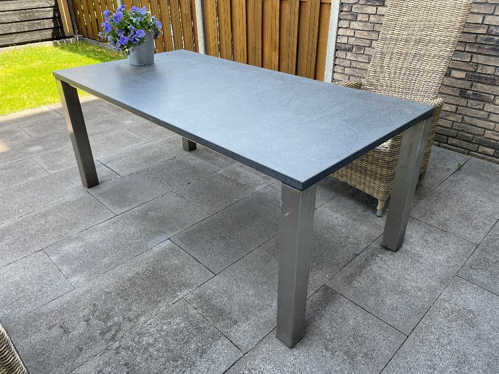 Tuintafel Graniet met RVS onderstel 180x90 cm - NIEUWSTAAT, Ophalen, Zo goed als nieuw, Rechthoekig, Rvs