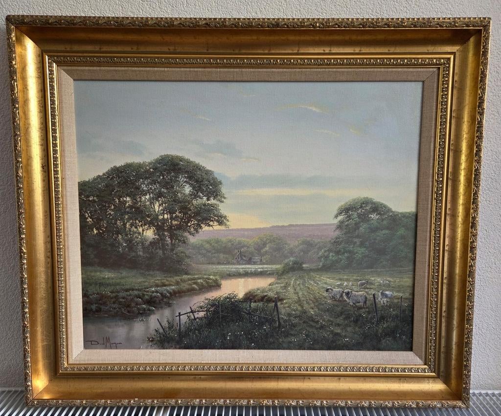 Olieverfschilderij David Morgan, landschap,  schapen, Antiek en Kunst, Kunst | Schilderijen | Klassiek, Ophalen