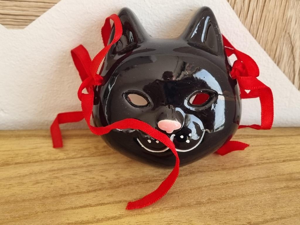 Mooi Zeldzaam Zwart Vintage Kat Poes Masker Porselein, Verzenden