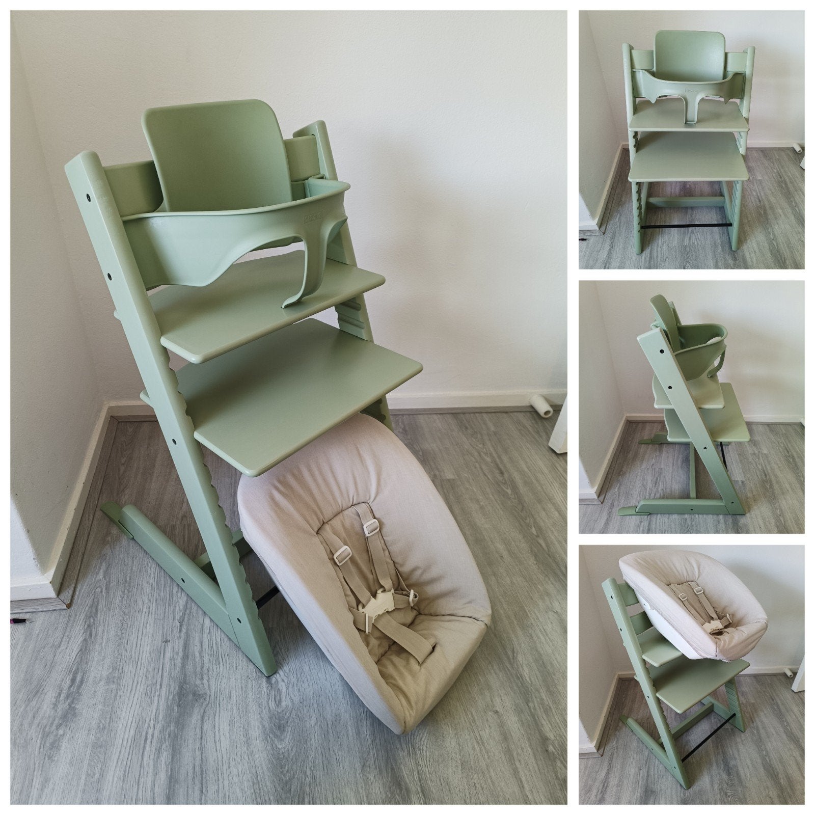 Stokke Tripp Trapp moss green met babyset en newbornset, Kinderen en Baby's, Meegroeistoel, Ophalen of Verzenden, Zo goed als nieuw