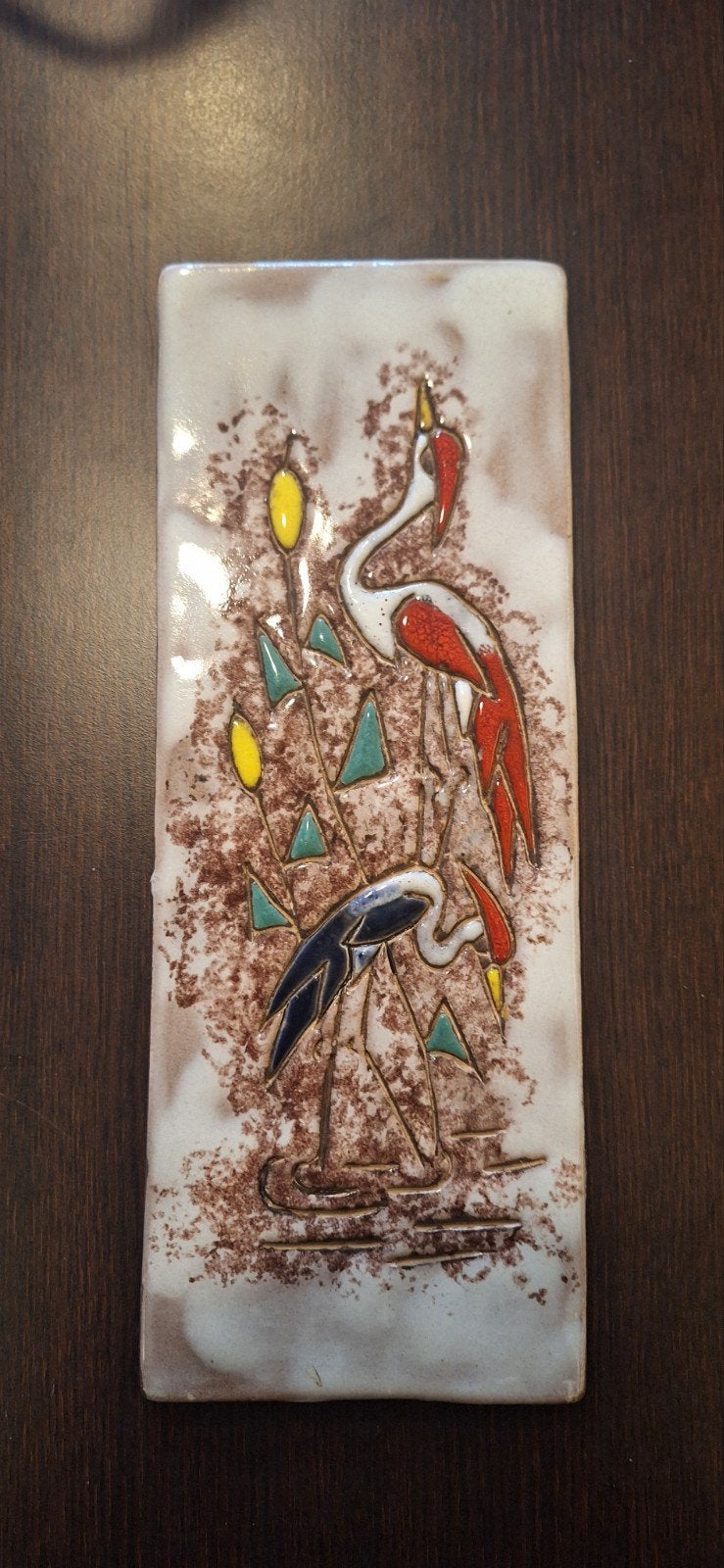 Vintage Ruscha Tegel met Kraanvogels - 30x11,5 cm, Ophalen of Verzenden