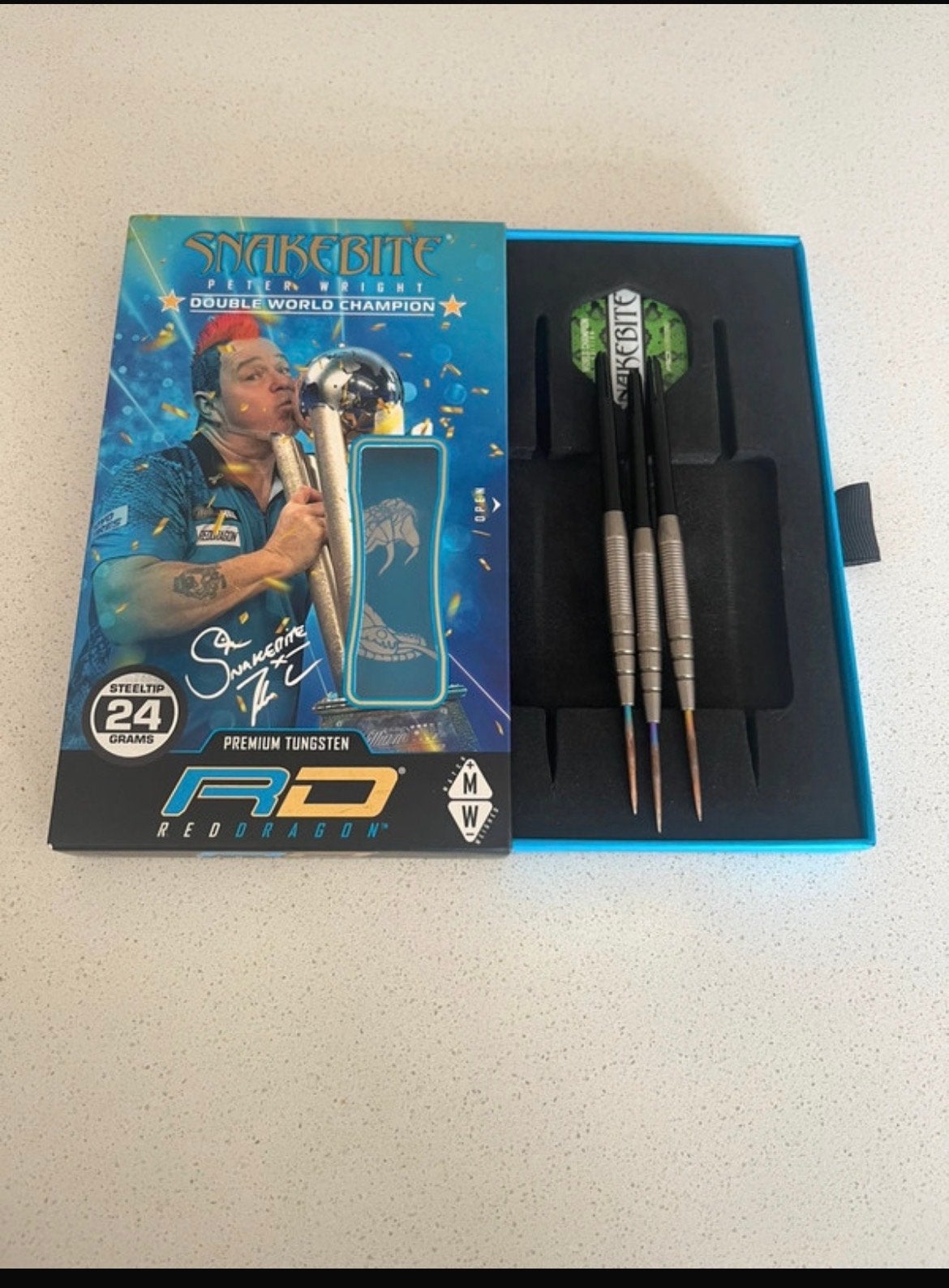 Peter Wright Snakebite 24g (90% tungsten) dartpijlen, Ophalen of Verzenden, Zo goed als nieuw, Pijlen