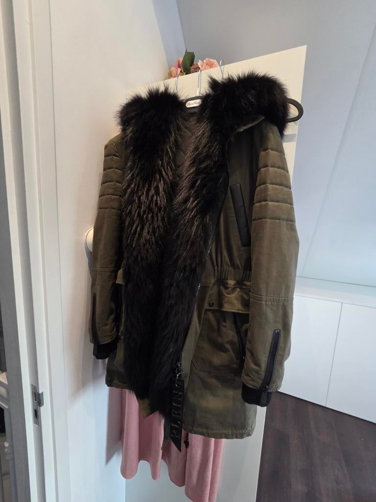 PHILIPP PLEIN.Skull Parka met bont Maat (M), Ophalen of Verzenden, Zo goed als nieuw, Maat 38/40 (M), Zwart