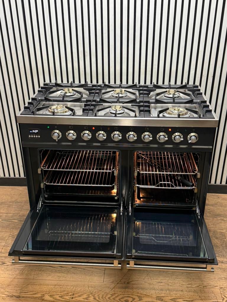 Luxe Boretti 6 Fornuis antraciet dubbele oven 100 cm, Fornello Esperta, Ophalen of Verzenden, Zo goed als nieuw, Energieklasse A of zuiniger