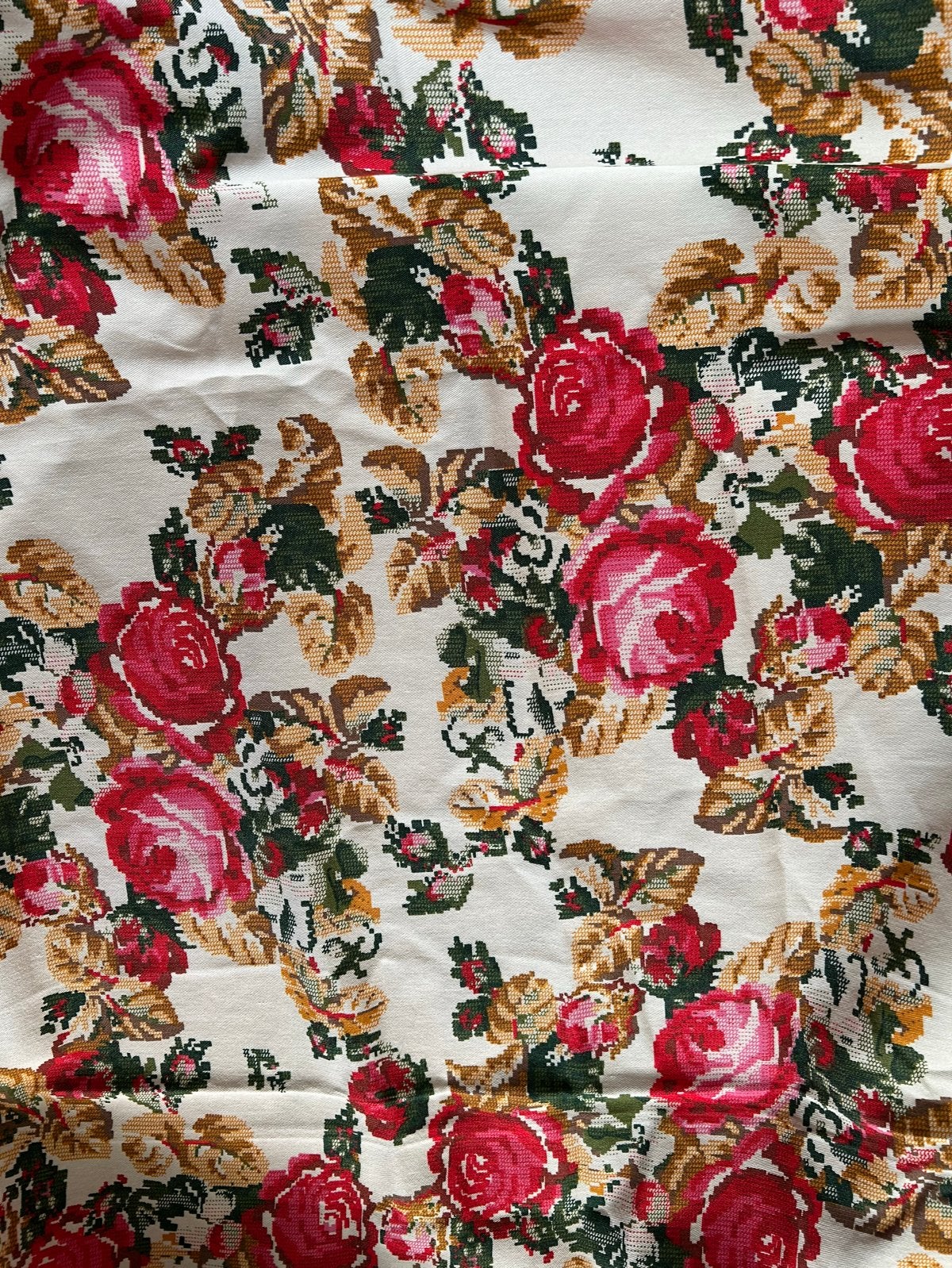 Grote gebloemde lap crème rozen Engelse stijl, Gebruikt, Meerkleurig, 120 cm of meer, 200 cm of meer