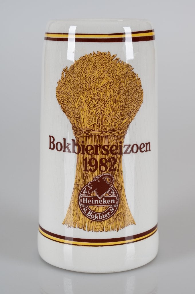 Heineken bierpul Bokbier seizoen 1982, Verzamelen, Biermerken, Ophalen of Verzenden, Gebruikt, Pul(len), Heineken