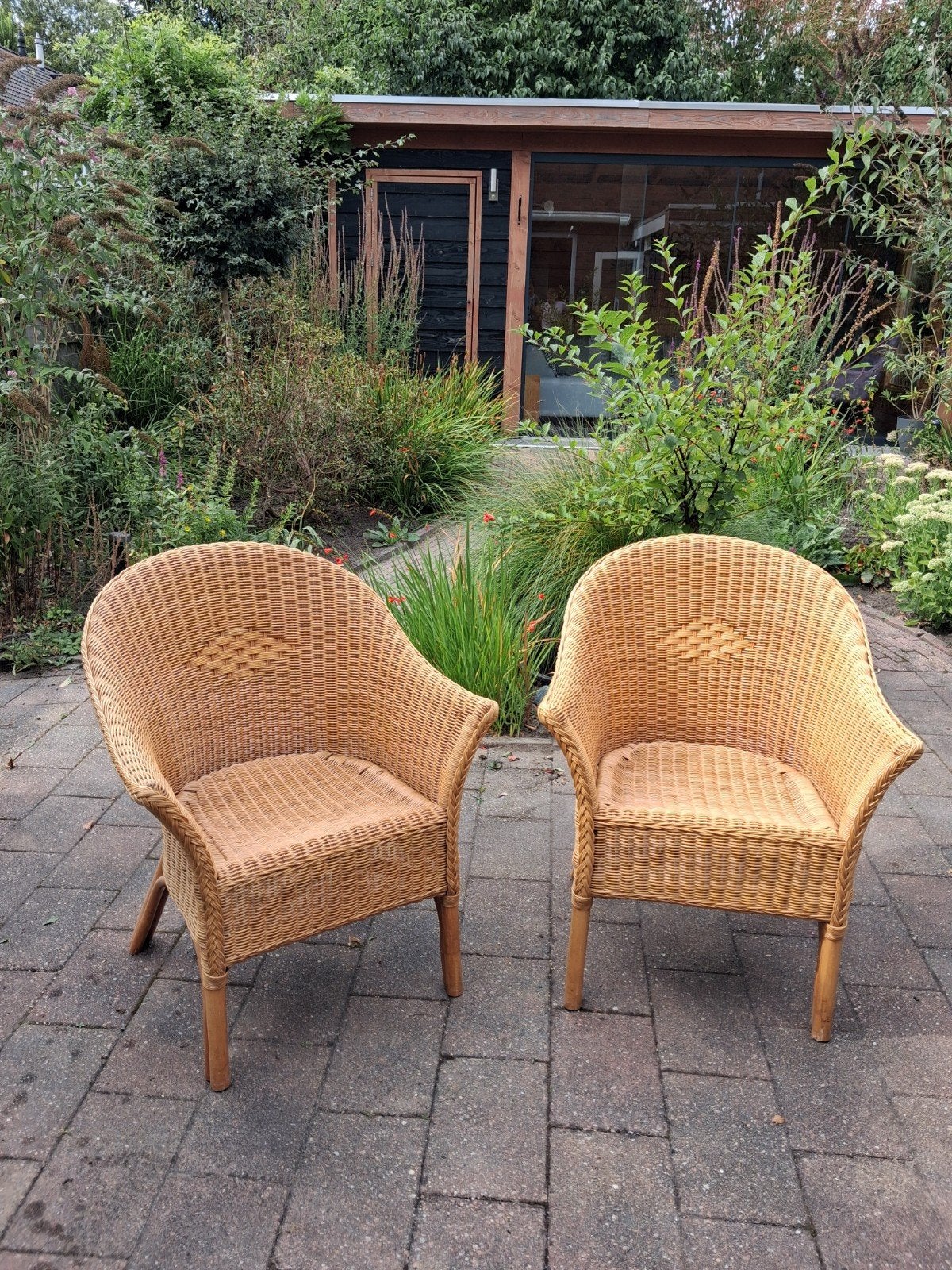 Zgan rotan stoelen, Huis en Inrichting, Stoelen, Ophalen, Twee, Bruin, Riet of Rotan