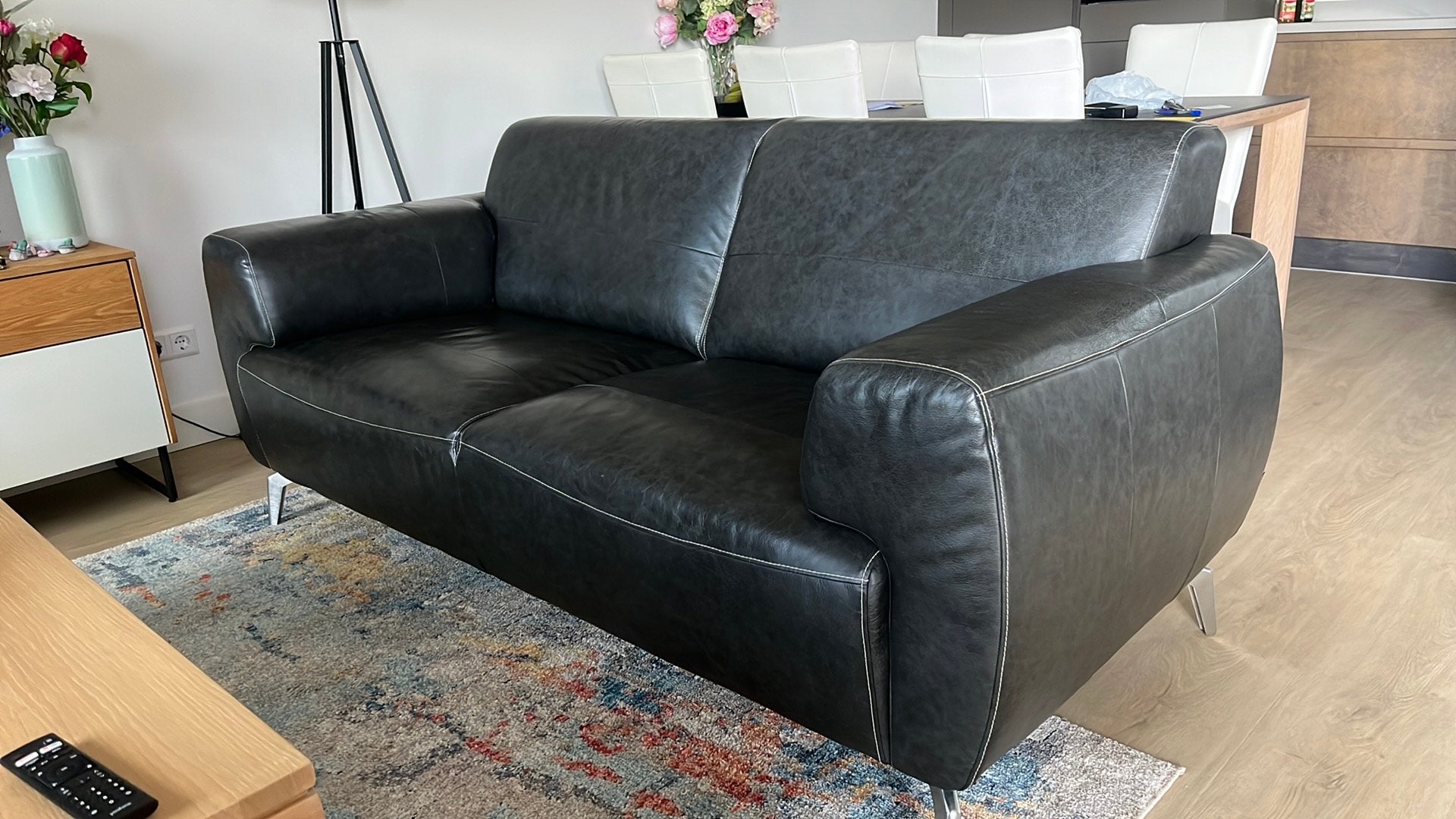 kleur zwart leer ., Ophalen, Gebruikt, 150 tot 200 cm, Tweepersoons