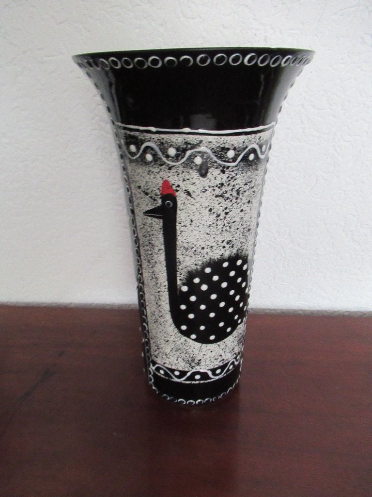 VAAS uit Afrika gesigneerd decoratie Parelhoenders 30 hoog, Overige kleuren, 30 cm, Met patroon/structuur, Nieuw