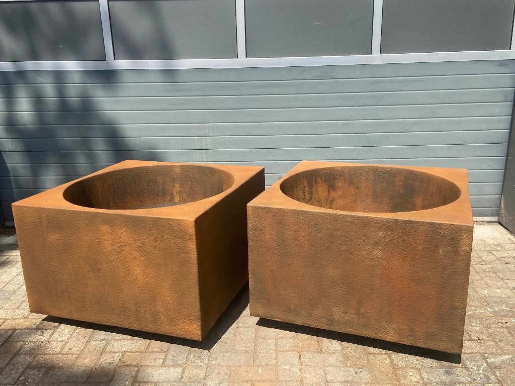 Setje plantenbakken cortenstaal coating, Tuin en Terras, Ophalen, Overige materialen, 100 cm of meer, Vierkant